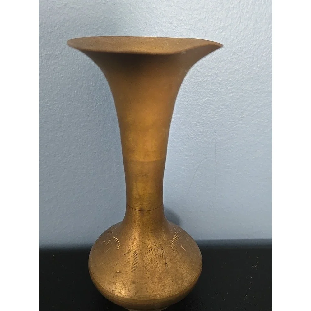 Brass Metal Flower Vase Vintage 4.5